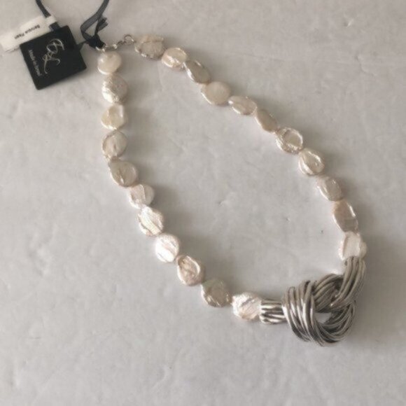 E&L Sterling Silver Electroform Necklace Genuine Baroque Pearls Israel 16' long - Picture 11 of 15